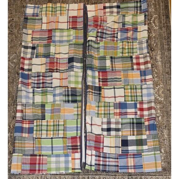 1 of 2 Pottery Barn Kids Madras Plaid Patchwork Cotton Blackout Curtains 44x63